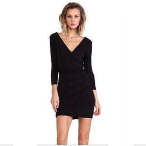 James Perse Tucked‎ Faux Wrap V Neck 3/4 Sleeve Dress Size 0/XS